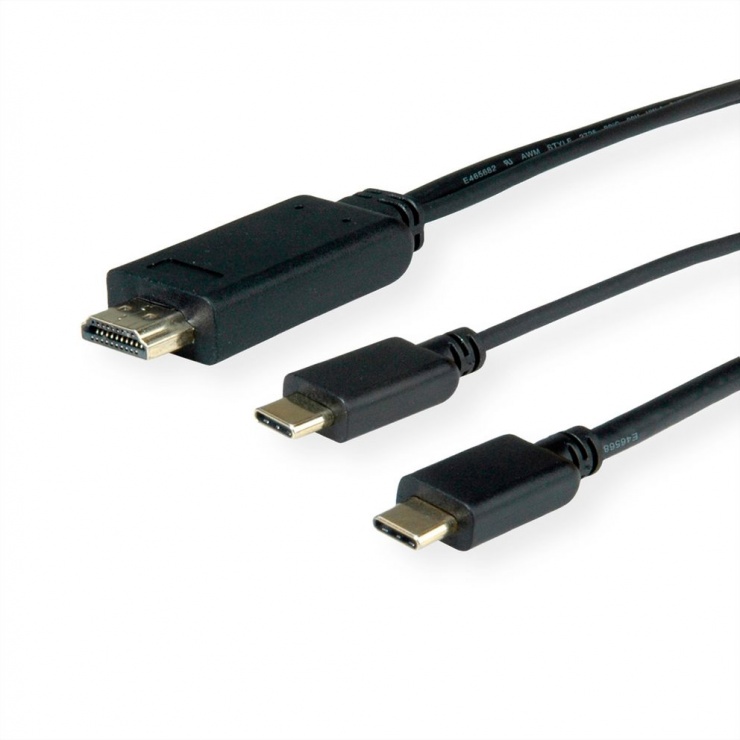 Cablu USB-C la HDMI 4K@60Hz cu alimentare USB-C T-T 1m Negru, Roline 11.04.5952 imagine noua